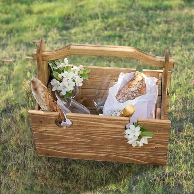 Portable Wooden Picnic Table with Wine Glass Holder - Foldable 2-in-1 Outdoor Snack Tray for Cheese & Fruit, Collapsible Camping Table with Integrated Glass Rack
