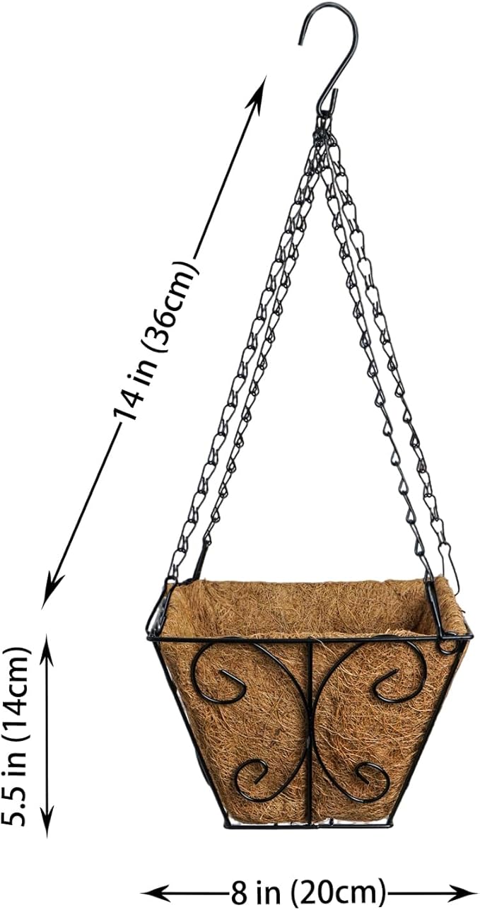 LX7 3-Pack Hanging & Wall-Mounted Plant Baskets with Natural Coconut Fiber Liner, Decorative Planters for Home Garden Patio Yard (3Pack SquareHanger, 8Inch)