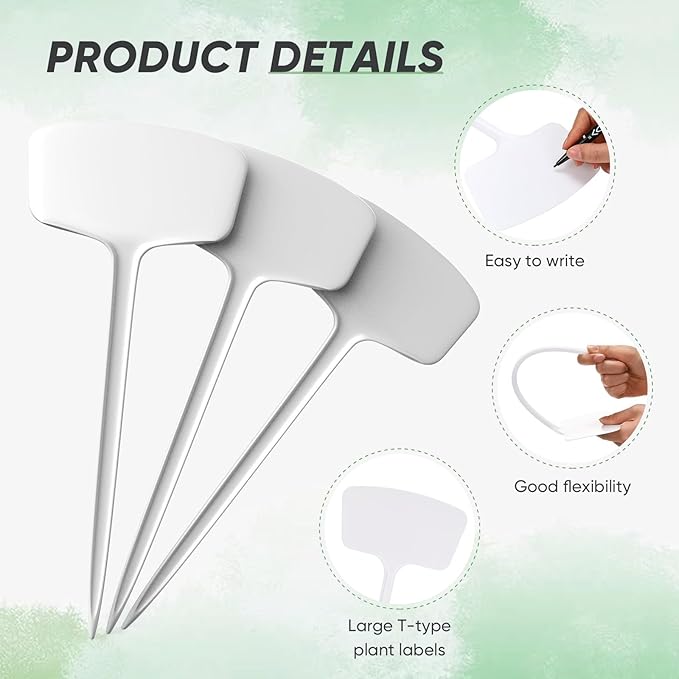 50 Pcs 14.2 Inch Plastic Plant Labels Tags T Type Plant Markers with Pen for Outdoor Indoor Garden Pot Herbs Flowers Vegetable(White)
