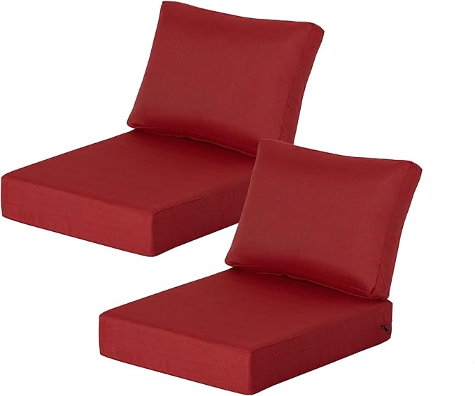 21.5x25.5 Inch Outdoor Deep Seat Cushions Set of 2,Thick High-Density Foam, Water-Resistant, Piped Edges & YKK Hidden Zipper for Patio Furniture,Chili