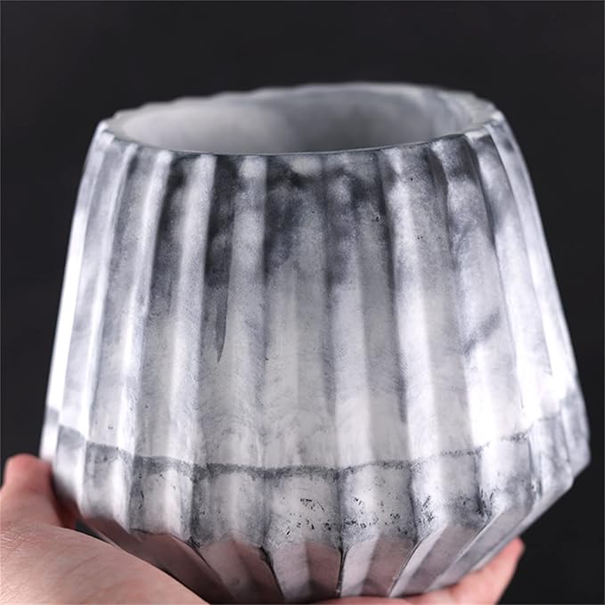 Vertical Stripes Wide Mouth Flower Pot Silicone Mold Succulent Planter Vase Cactus Concrete Mold Epoxy Resin Candle Pen Holder Plaster Cement Clay Mould