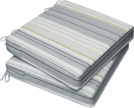 AAAAAcessories Outdoor Seat Cushions for Chairs, Waterproof, Fade-Resistant, 20" x 18" x 3", Patio Furniture Replacement Cushions, Set of 2, Ash Blue Harbor Stripe