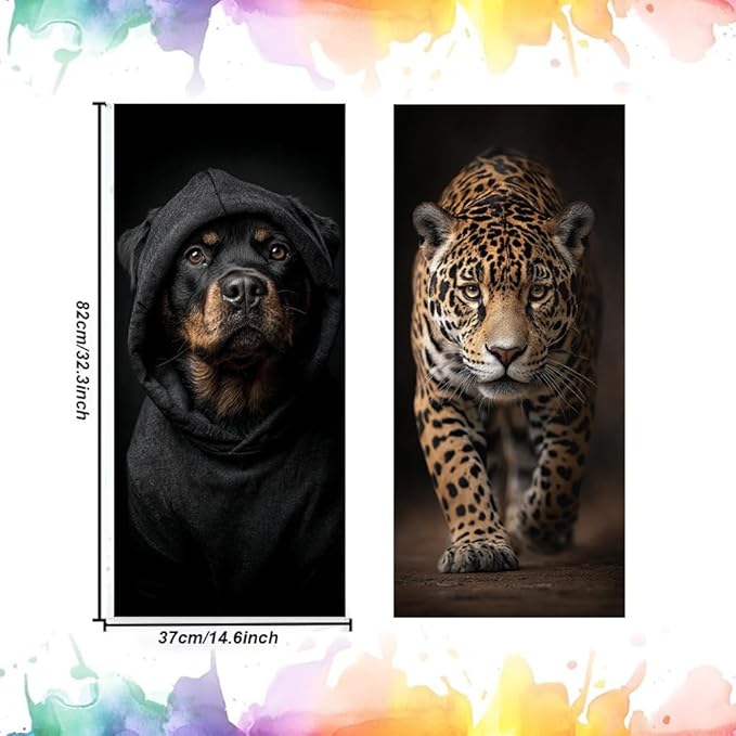 2PC Trash Can Sticker 14.57 x 32.28 Inch Fierce Dog and Wild Leopard Design Animal Theme Decorative Garbage Bin Cover Outdoor Trash Can Decal for Yard Home Garden Street Decoration