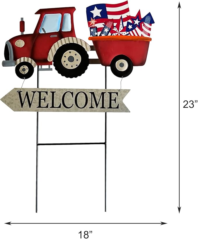Vintage Metal Truck Yard Stake with Seasonal Sign Loads Metal Easter Welcome Sign for Outdoor Merry Christmas 4th of July Fall Harvest Spring Easter Garden Lawn Pathway Decor
