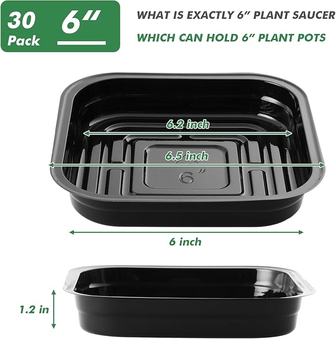 6 Inch Plant Saucer 30 Pack Plant Trays for Pots Square Plant Pot Saucers for Outdoors and Indoors Plant Water Catcher Tray Plastic Plant Trip Trays Saucers for Potted Plants Planter Dishes