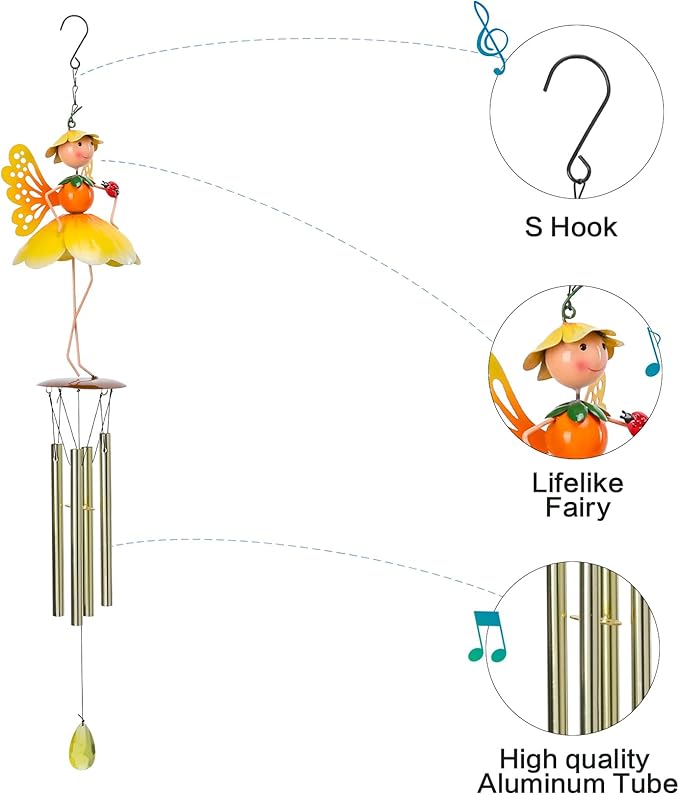 Taman Wind Chime for Outside - Flower Fairy Wind Chimes for Outside Aluminum Tubes Decorative Memorial Gift, for Home, Outdoor, Yard, Patio,Garden Decor
