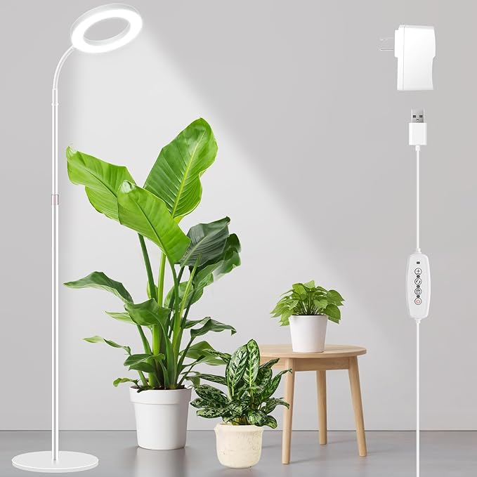 LBW Grow Light with Stand for Indoor Plants, Adjustable Height up to 68", Full Spectrum Grow Light for Large & Tall Plants, Auto Timer 6/8/12/16H, 5-Level Dimmable, 3 Lighting Modes