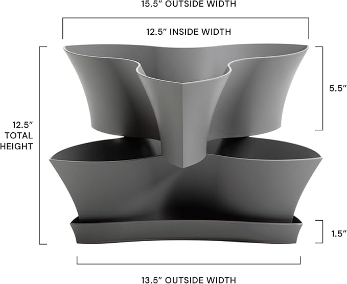 Bloem Collins 16" Charcoal Gray Stackable 2 Level Resin Garden Pot Planters for Herbs and Succulents, Made in USA