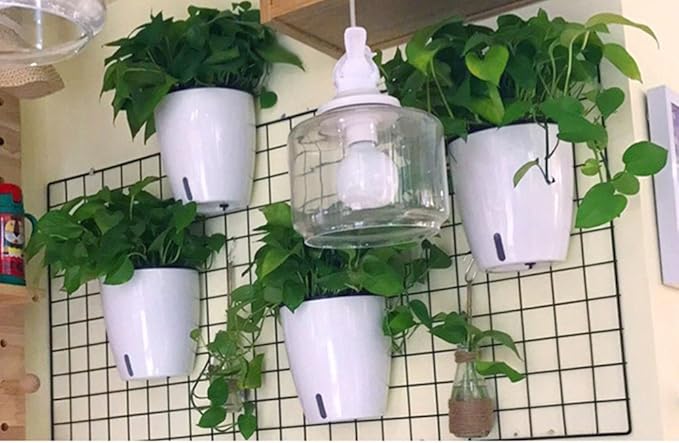 5 Pack Visible Water Level Self Watering Planter with Inner Pot,Hanging Planters,Wall Mounted Plants Holder,Small Flower pots Indoor Out Flowerpot with 5 Hooks for All House Plants (White)