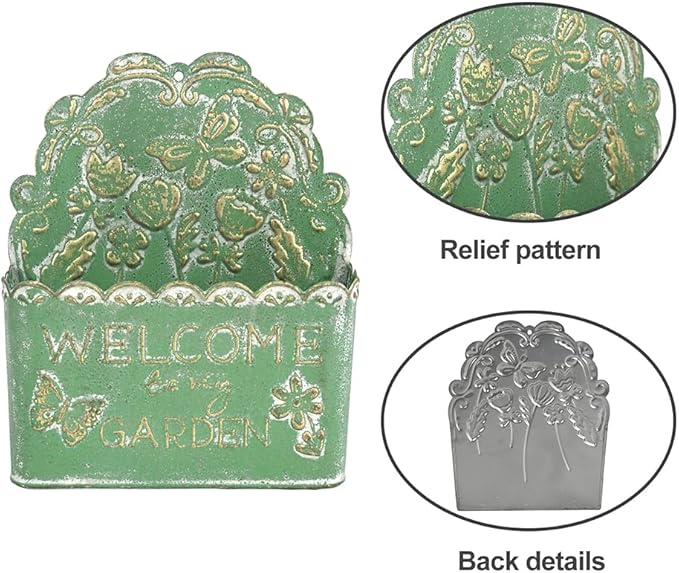 Decorative Hanging Wall Basket Wall Planter for Indoor Planters Shabby Chic Decor Green Wall Planter Holder Metal Hanging Planter Wall Mounted Planter for Farmhouse Garden Wall Decor