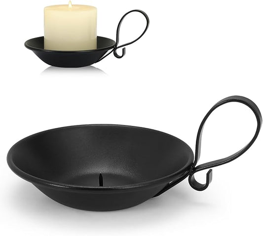 Matte Black Iron Candle Holder with Handle, Iron Pillar Candle Holders with Safety Spike for Pillar/Ball Candles, Table Centerpiece Decoration