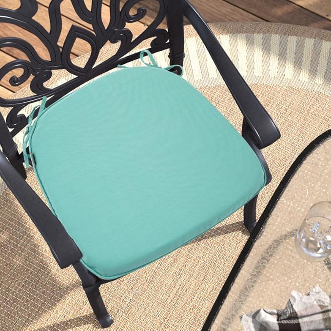 Outdoor Chair Cushions Set of 2,Patio Seat Cushion 17"x16"x2",U-Shaped Dining Chair Cushion 17 by 16 Inch,Water Resistant,Fade-Resistant Chair Pads for Kitchen Garden Furniture(Light Turquoise)