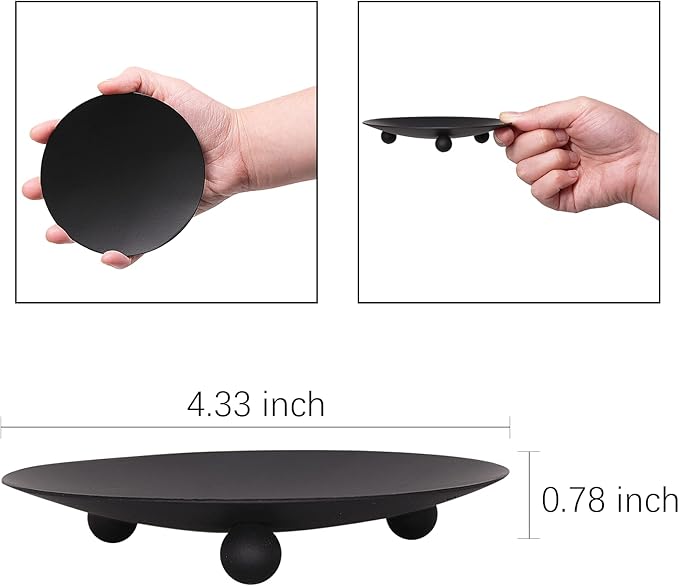 Candle Holder Decorative Iron Plate,Candle Stand for LED & Wax Candles,Spa,Bathroom,Weddings,4.33x0.78inch,Set of 3 (Matte Black)