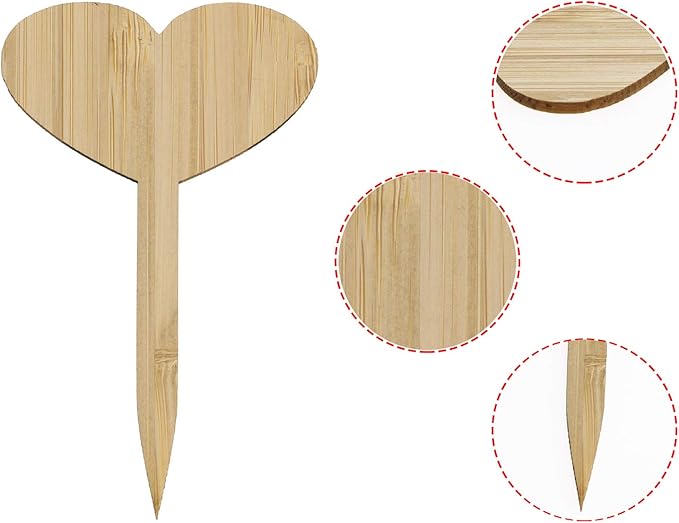 ONLYKXY 30 Pieces Plant Labels, Bamboo Plant Seed Labels Set, Wooden Plant Sign Tags, Nursery Garden Herbs Flowers Vegetables Seed Potted Plants Markers (Heart Shaped Plant Labels)