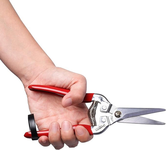 Gardeness Pruning Shear Straight Pruning Snip with Stainless Steel Serrated Blade, Adjustable Joint Screw Micro Tip Garden Scissor for Arranging, Trimming, Harvesting Fruit, Vegetables, Made in Taiwan