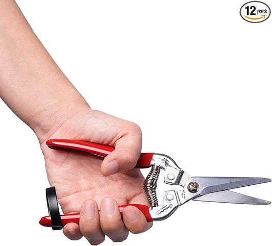 Gardeness 12PCS Pruning Shear Straight Pruning Snip with Stainless Steel Serrated Blade, Adjustable Joint Screw Micro Tip Garden Scissor for Arranging, Trimming, Harvesting Fruit, Vegetables