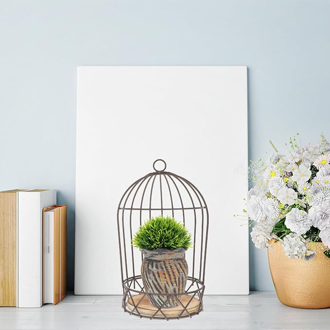 PRETYZOOM Decorative Birdcage Flower Stand Vintage Style Hanging Bird Cage Candle Holder Mini Succulent Planter for Home D Cor and Festival Table Centerpiece 4.7X4.7X9.4 Inches