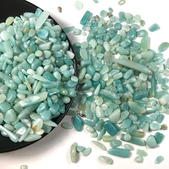 IMALY Amazonite Tumbled Chips Stone Polished Crushed Healing Crystal Quartz Pieces Irregular Shaped Stones for Home Decorative Stones Vases Plants Succulents 0.5lb