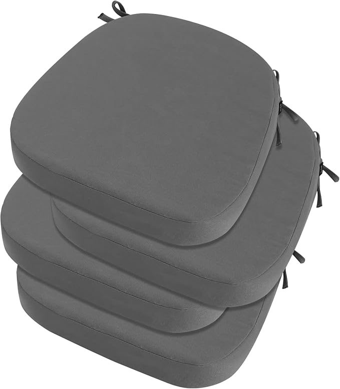 idee-home Outdoor Chair Cushions Set of 4, 19" x 19" x 3" Thick D-Shaped Patio Furniture Outdoor Seat Cushions Waterproof with Ties, Dining Pads