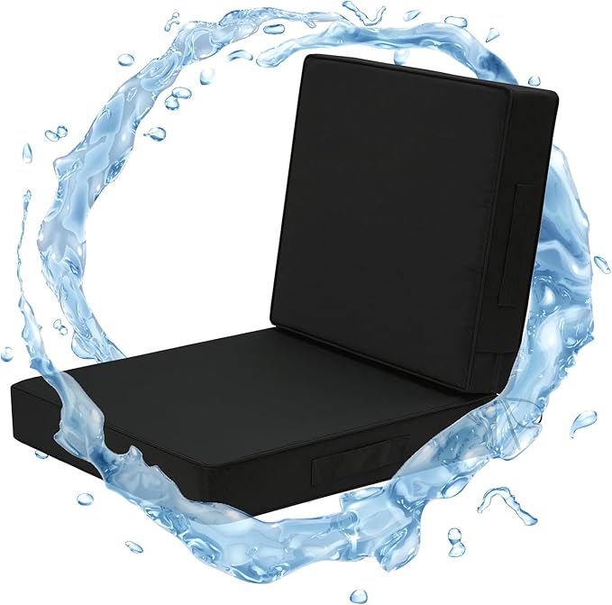 Wellsin Outdoor Cushions for Patio Furniture, Waterproof Outdoor Seat Cushions with Ties and Handle, Outdoor Cushions 24 X 24, Outdoor Deep Seat Cushions with Removable Cover, Black