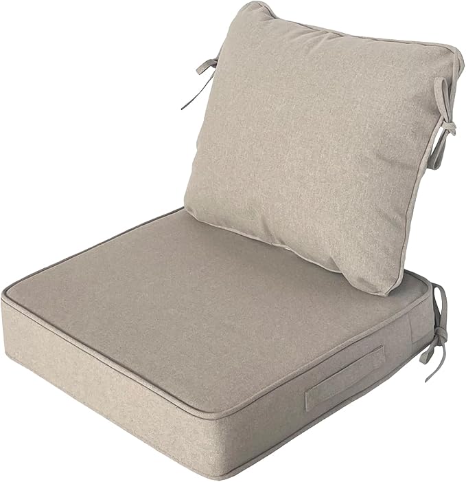 19"x19" Outdoor Universal Cushion Set of 1, Patio Cushions with Handles & Ties, Water-Proof Stain-Resistant UV Resistant Weather Resistant High Resilience Foam,Natural Linen