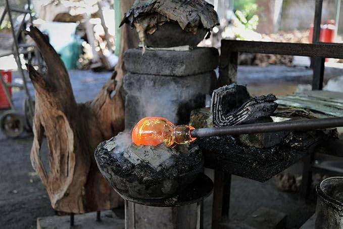 OMA Hand Blown Molten Glass Bowl on Driftwood – Unique Vase, Planter, Terrarium or Candle Holder – Eco-Friendly Recycled Glass & Natural Wood Centerpiece and Artisan Gift - Large Size