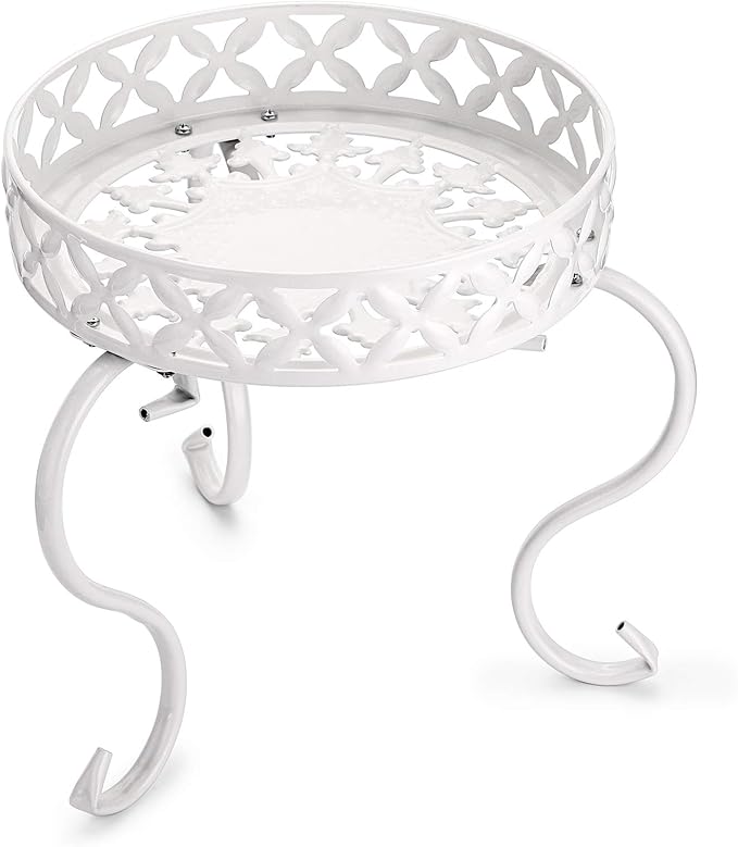 OwnMy Metal Round Plant Stand Rustproof Iron Flower Pot Holder, Indoor Outdoor Plant Stand Heavy Duty for Home, Garden, Patio, Modern Plant Stands Display Potted Rack (White)