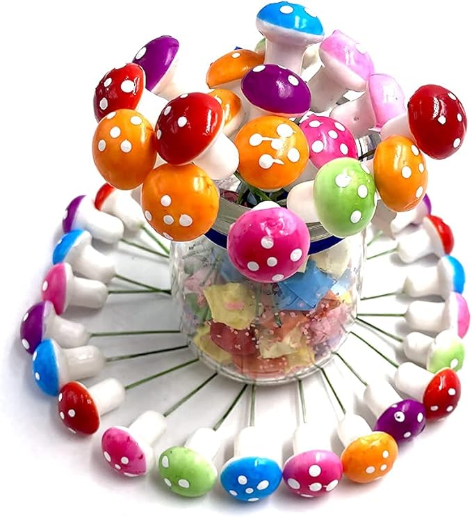 Aliotech 50 Pieces Assorted Color Mini Mushroom Miniatures Artificial Garden Fairy Bonsai Plant Pot Resin Craft Decoration for Home DIY Micro Landscape Decor (Assorted Color)