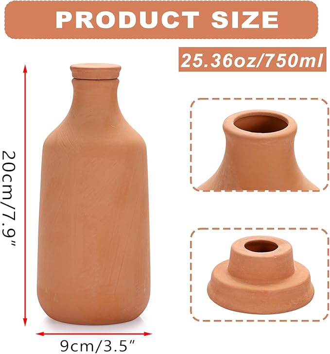 JUXYES 3 Pack Terracotta Self Watering Planter Insert, 25.3oz Plant Watering Globes with Lid, Terra Cotta Plant Waterer Spikes, Vacation Self Watering Devices for Indoor and Outdoor Potted Plant