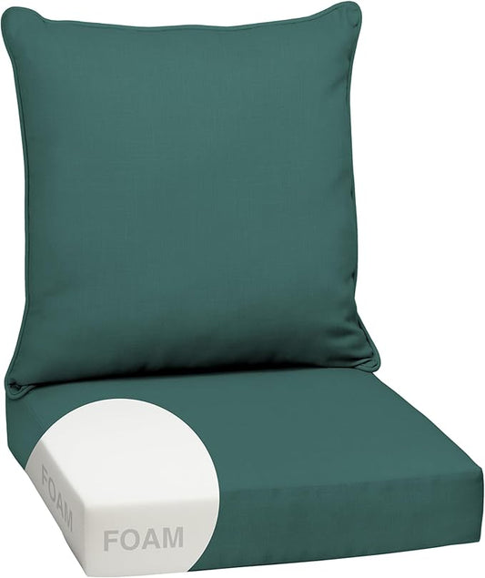 Arden Outdoor Foam Deep Seat Cushion Set, 24 in x 24 in, Weather-Proof, Rain-Proof, Fade Resistant Patio Cushion, Bottom and Back Cushion for Chair, Sofa, and Couch Peacock Blue Green Texture