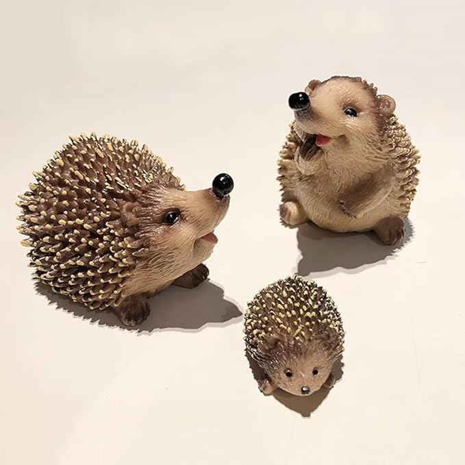 3PCS Miniature Hedgehog Figurines Family Hedgehog Statue Adorable Garden Decoration Animal Sculpture Ornaments for Home Patio Lawn Outdoor