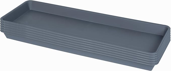 6 Pack Rectangular Plastic Plant Tray Saucer, Gray, 6 x 11 Inch, Indoor/Outdoor, Durable & Water Resistant