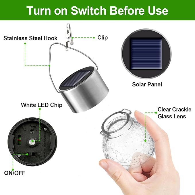 Solar Lights Outdoor Decorative 32 Pack, Hanging Solar Garden Lights Waterproof, Solar Powered Globe Lantern Cracked Glass Ball Lights for Yard Patio Fence Tree Umbrella Holiday Decoration, Warm White