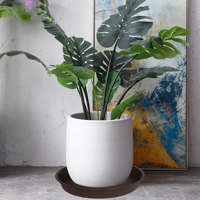 4 Pack of Saucer Plant Tray 16 17 Inch (15 Inch Base), Heavy Duty Plastic Plant Saucers for Indoors Round, Plant Tray for Pot, Pot Saucers for Planter (Chocolate Brown)