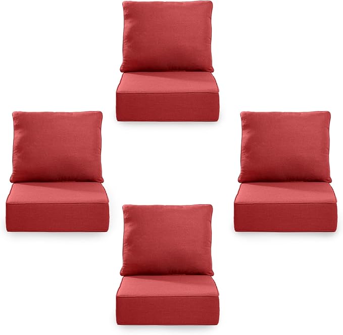 6" Thick Outdoor Cushion, 24 * 24 * 6" Patio Furniture Cushions with Waterproof Patio Furniture Cushions with Removable Cover, 28D High Density Patio Cushion for Outdoor Furniture, Red-4pcs