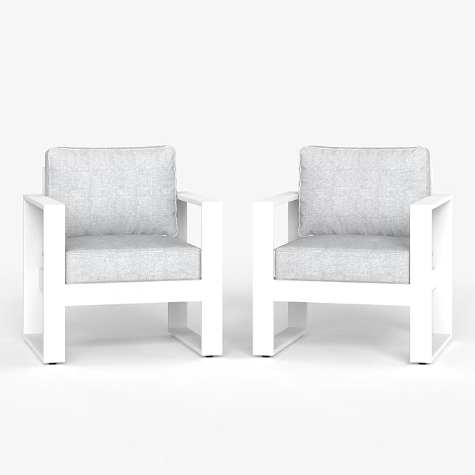 LayinSun Outdoor Patio Aluminum Chair, Metal Modern Armchair Set of 2 with Washable Thick Cushions