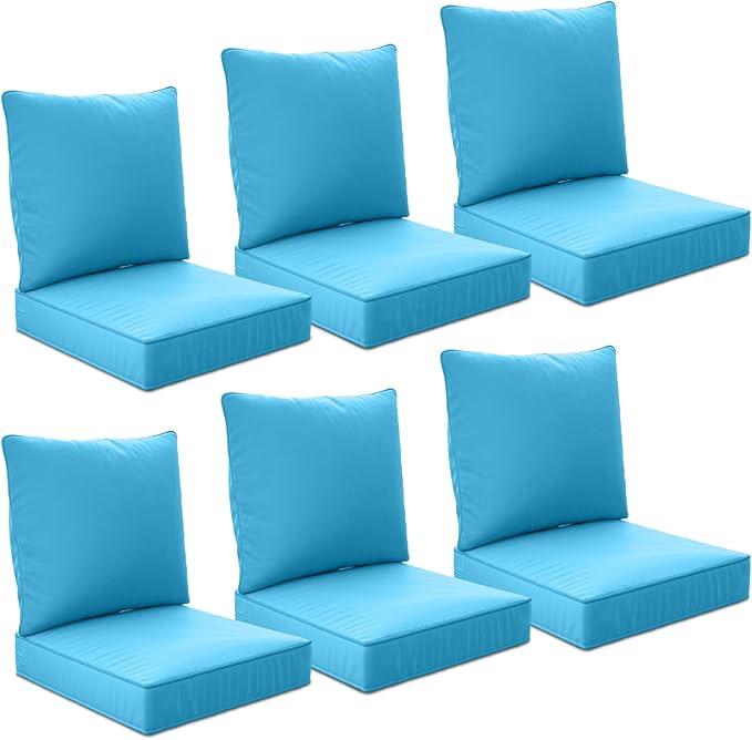 24" x 24" x 6" Outdoor Deep Seat Cushions Set - 6 Set Waterproof & Fade Resistant Patio Furniture Replacement Cushions, Non-Slip Outdoor Cushions Fit Loveseats, Couches, Chairs, and Sofas