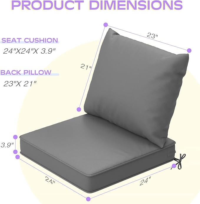 Outdoor Chair Cushions Set of 4, 24 x 24 Inch Patio Furniture Cushions with Splash-Proof Covers, Outdoor Cushions for Patio Furniture Replacement, Lake Blue