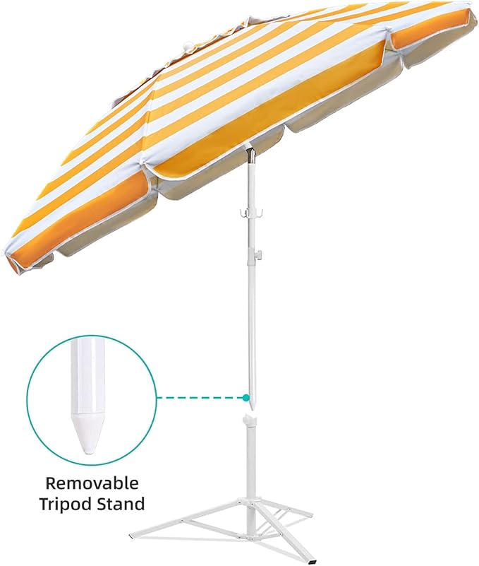 AMMSUN Shade Umbrella, Premium Portable Umbrella with Stand, 6.5ft Lightweight Free Standing Canopy for Sporting Games, Adjustable Instant Sun Protection and Easy to Carry, Stripe Yellow