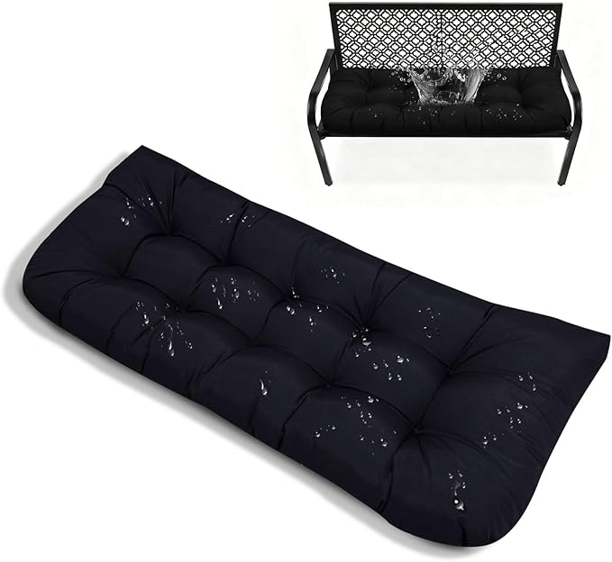 Thick Bench Cushions for Indoor Furniture with Ties Non-Slip Tufted Waterproof Black Bench Cushions for Porch Swing Shoe Storage Window Seat,51x 20