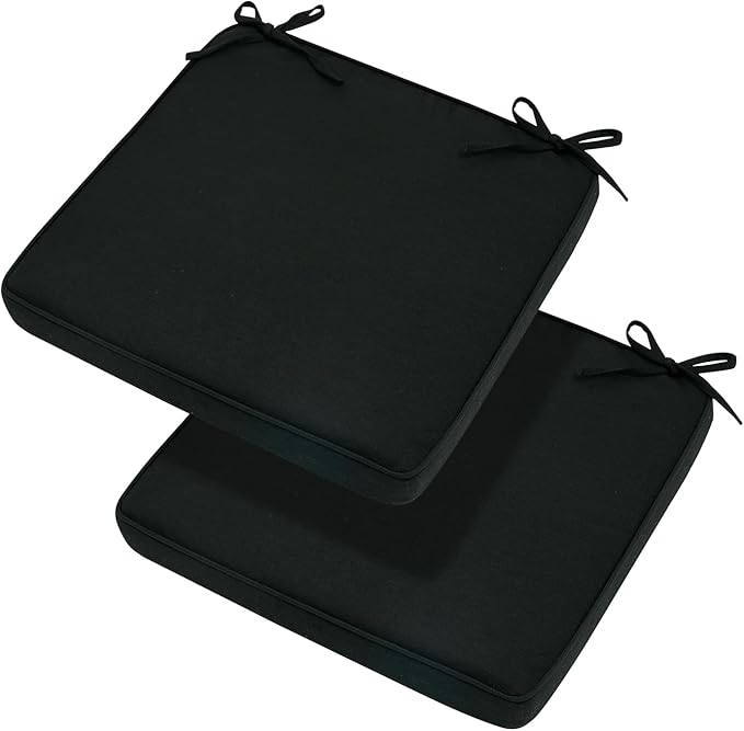 Magpie Fabrics Indoor Outdoor Waterproof Square Chair Cushion, 18" x 18" x 2.5", 2 Pack, Water Resistant Seat Cushions, for Patio Garden Office, Black