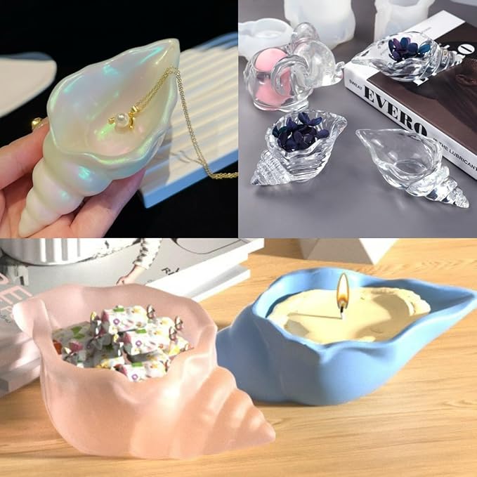2 Pack Conch Silicone Molds, Seashell Candle Containers Mold, Handmade Storage Tray Resin Sea Snail Mould, DIY Knobbed Whelks Concrete Succulent Planter Mold (Conches)