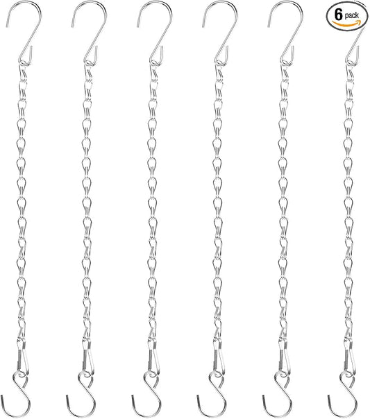 6-Pack Chain for Hanging Plants, 33cm(13 Inch) Adjustable Hanging Chain with Hooks for Bird Feeder/Planter/Lantern/Wind Chime, Iron Basket Extender Hanger [Silver]