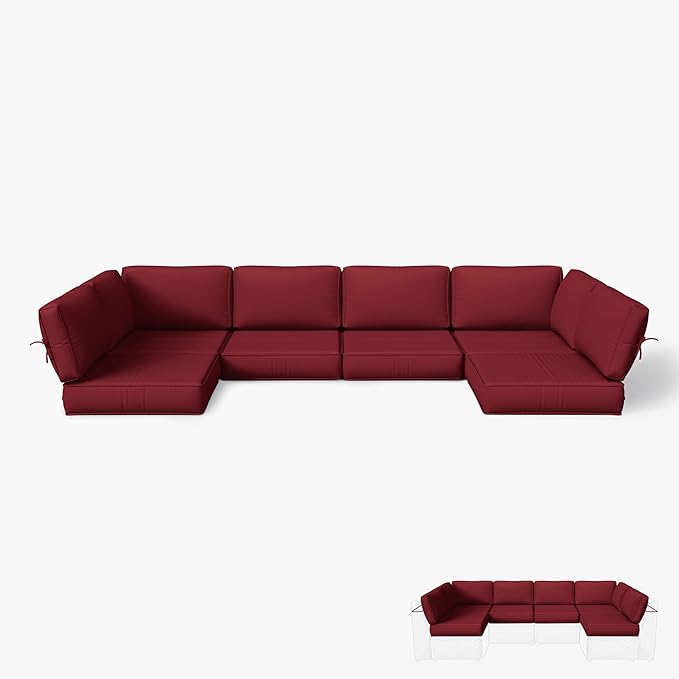 Outdoor Replacement Cushions for Patio Furniture, 5" Foam High-Density, 14-Piece Water-Resistant Outdoor Cushion for 6-Seat Sectional Patio Conversation Sets, Liner&Cover
