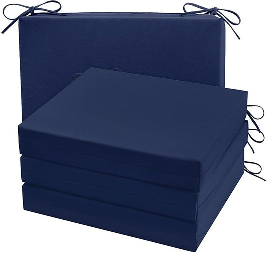 Cozyide Outdoor Chair Cushions, Waterproof Patio Seat Cushions with Adjustable Straps, Square Corner Patio Chair Cushions for Garden, Navy, 18.5x16x3 Inch (Pack of 4)