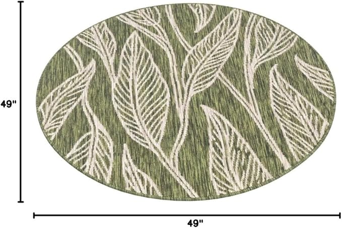 Unique Loom Outdoor Botanical Collection Area Rug - Leaf (4' 1" Round, Green/ Ivory)