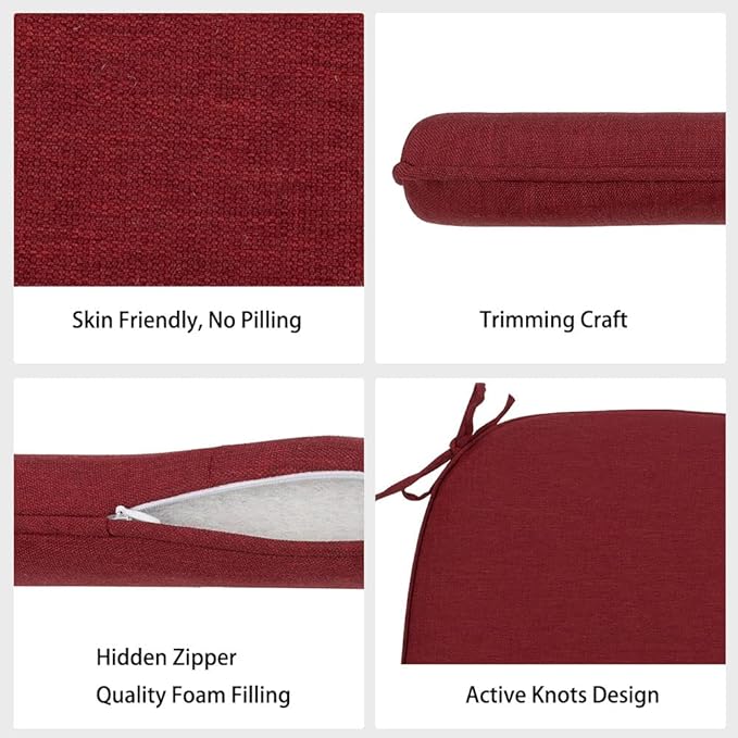 Magpie Fabrics Outdoor/Indoor 17"x16"x2" Chair Cushions with Ties Set of 4, Waterproof All Weather U-Shape Seat Pads Decoration for Patio Garden Furniture Home Office (Dark Red)