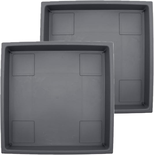 The HC Companies 11 Inch Accent Square Plant Saucer, Lightweight UV-Resistant Plastic Outdoor & Indoor Flower Pot Tray, 2-Pack Plant Pot Trays for Garden & Home Decor, Warm Gray