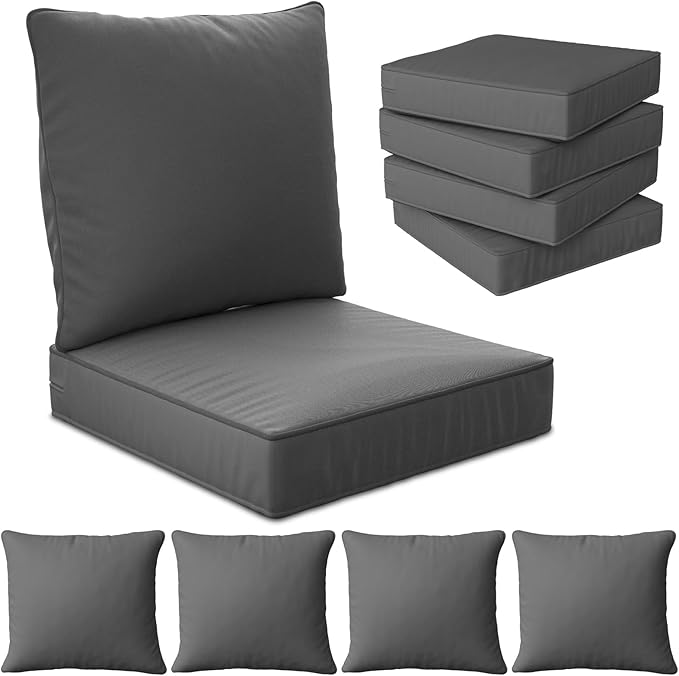 22" x 22" x 6" Outdoor Deep Seat Cushions Set - 4 Set Waterproof & Fade Resistant Patio Furniture Replacement Cushions, Non-Slip Outdoor Cushions Fit Loveseats, Couches, Chairs, and Sofas