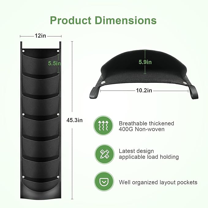 iPower 2 Pack Hanging Vertical Wall Planter 7 Pockets Upgraded Deeper Waterproof Herb Flower Growing Pouch Felt Cloth, for Garden Yard Courtyard Fence Home, Balcony Office Decoration
